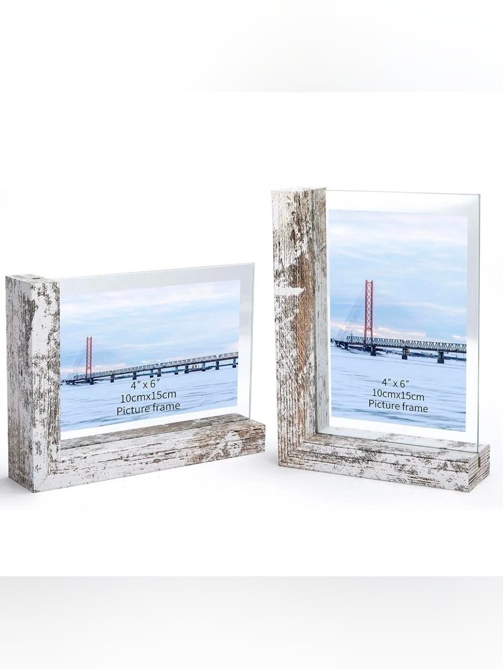 4x6 Picture Frames Set of 2, Double Sided Frame with Distressed White L Shaped